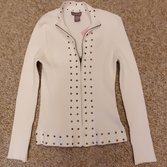 Kenar Sweaters - Kenar White Studded & Zippered Sweater NWT Lg